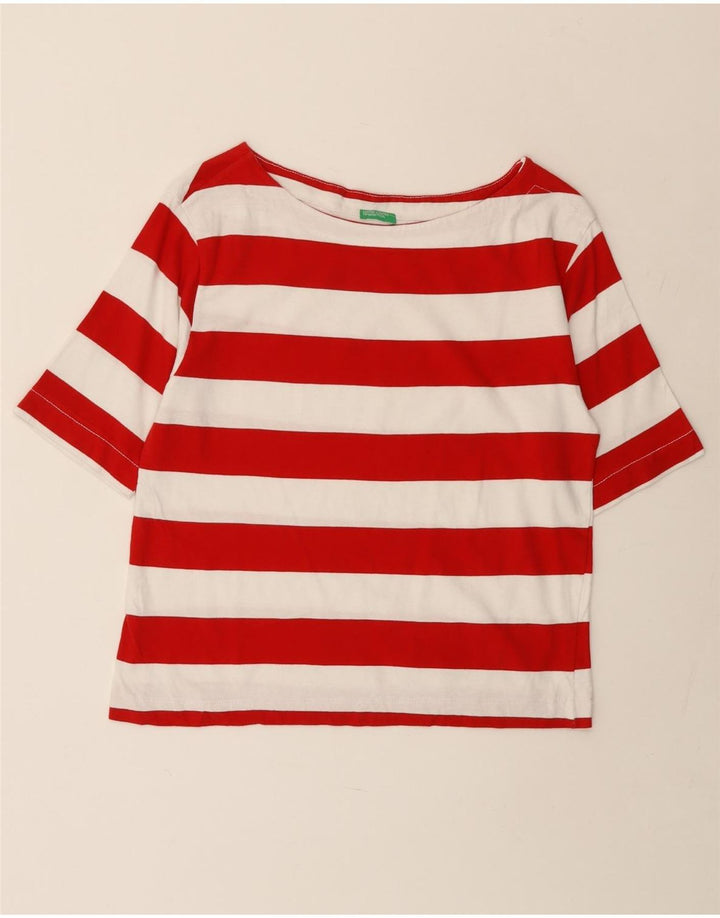 BENETTON Womens Crop T-Shirt Top UK 14 Medium Red Striped