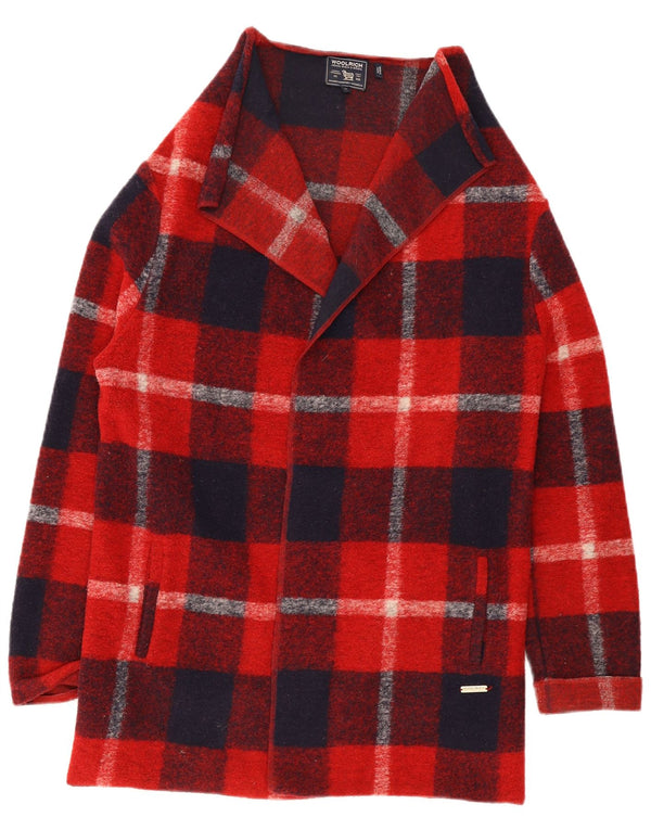 Woolrich Womens Longline Cardigan Sweater UK 10 Small Red Plaid Wool