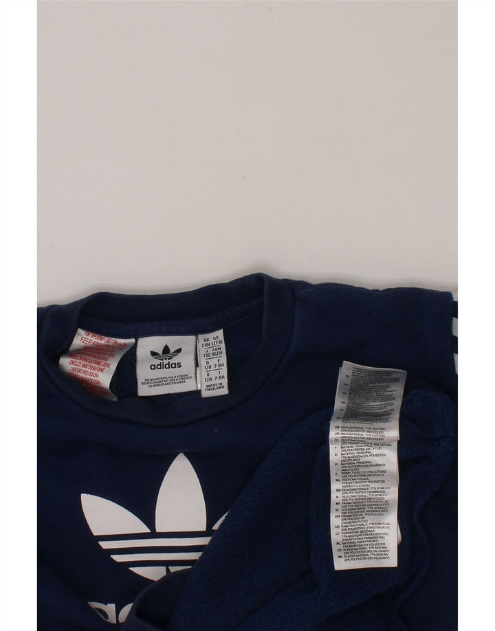 ADIDAS Boys Graphic Sweatshirt Jumper 7-8 Years Navy Blue Cotton