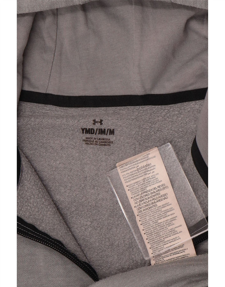 UNDER ARMOUR Boys Graphic Zip Neck Hoodie Jumper 9-10 Years Medium Grey