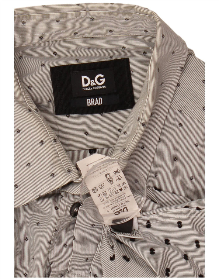 DOLCE & GABBANA Mens BRAD Shirt Medium Grey Spotted Cotton