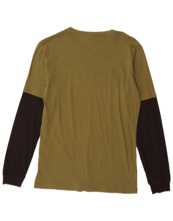 Champion Boys Graphic Top Long Sleeve 13-14 Years XL Khaki Colourblock
