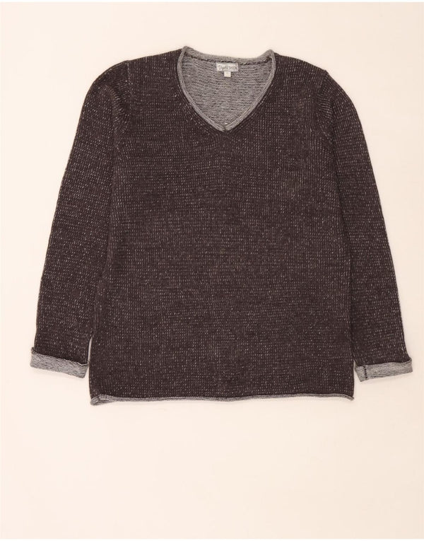 Vintage Womens V-Neck Jumper Sweater UK 16 Large Grey Flecked Polyacrylic