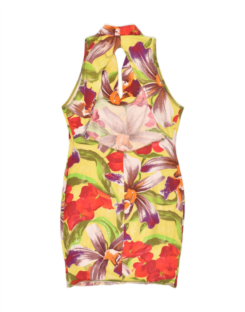 VINTAGE Womens Sleeveless Bodycon Dress UK 12 Medium Yellow Floral | Vintage Vintage | Thrift | Second-Hand Vintage | Used Clothing | Messina Hembry 