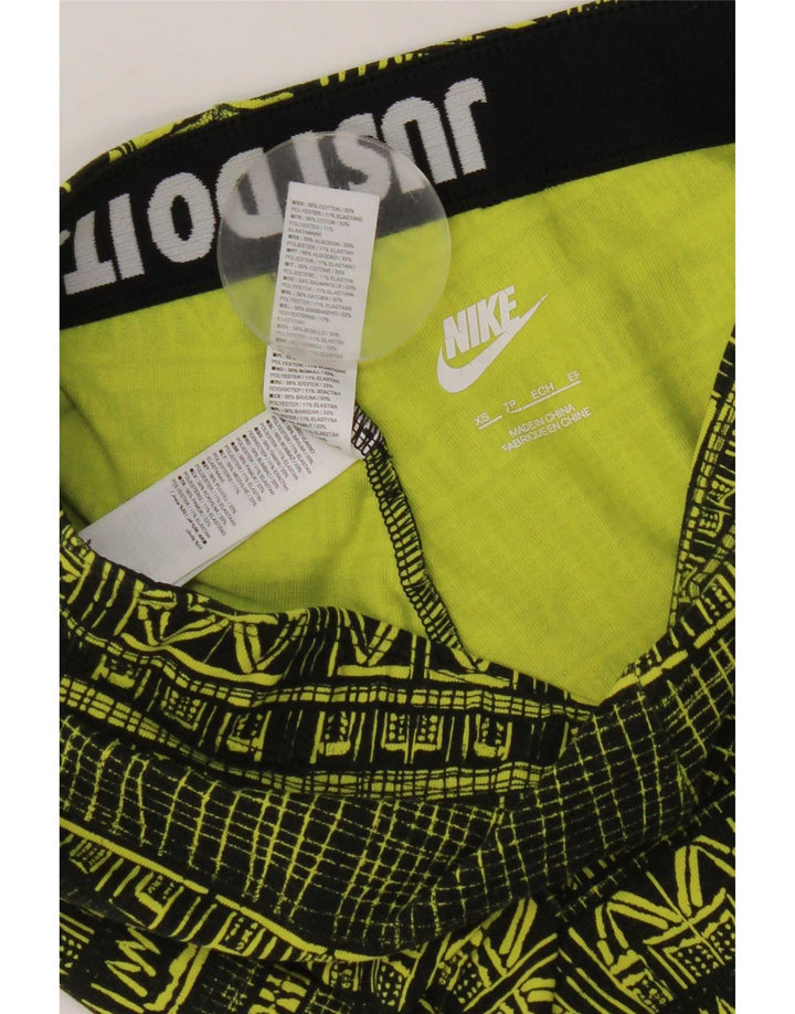 Nike Womens Abstract Pattern Leggings UK 6 XS Yellow Cotton