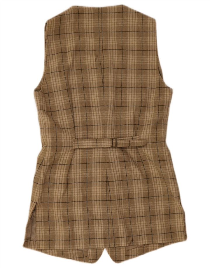 Stefanel Womens Longline Waistcoat IT 42 Medium Green Check Cotton
