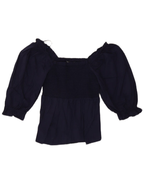 Marks & Spencer Womens Crop 3/4 Sleeve Blouse Top UK 8 Small Navy Blue