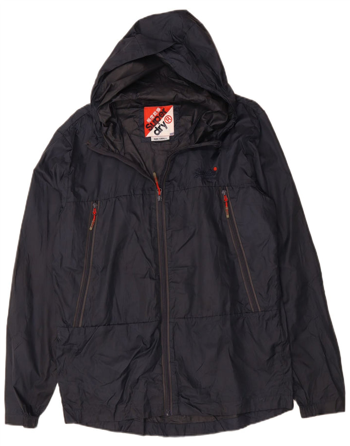SUPERDRY Mens Hooded Rain Jacket UK 36 Small Navy Blue