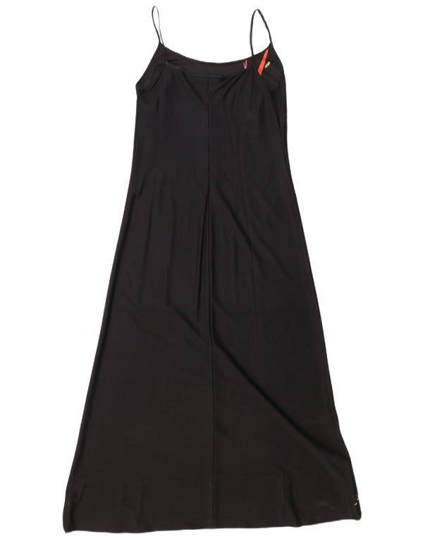 Vintage Womens Graphic Sleeveless Maxi Dress UK 12 Medium Black Floral