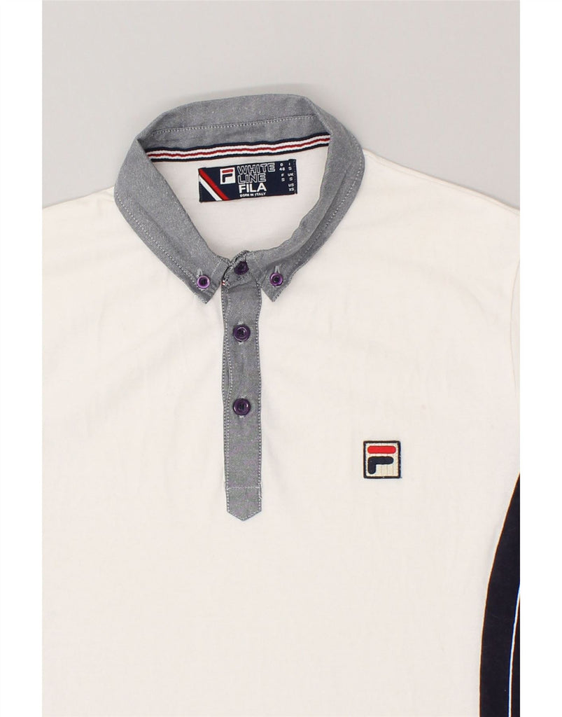 FILA Mens Polo Shirt Small White Colourblock Cotton | Vintage Fila | Thrift | Second-Hand Fila | Used Clothing | Messina Hembry 