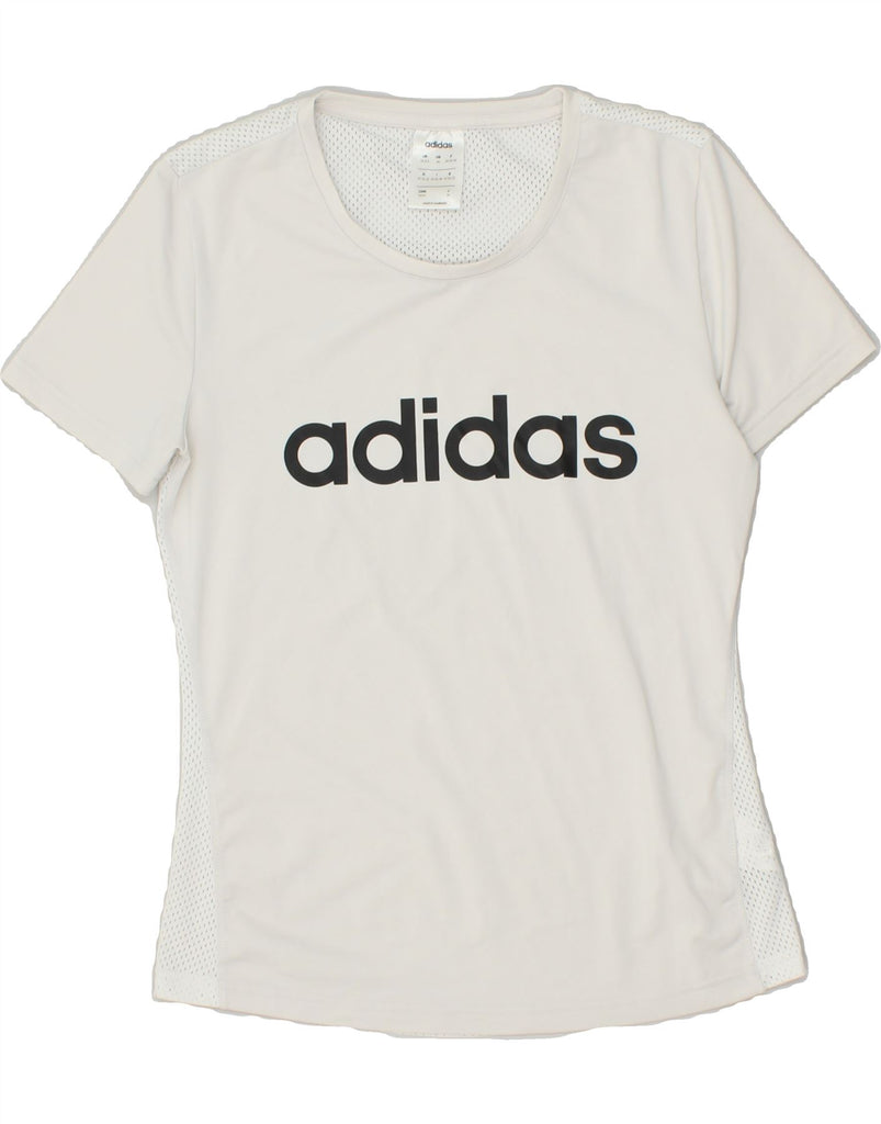 ADIDAS Womens Graphic T-Shirt Top UK 4/6 XS White Polyester | Vintage Adidas | Thrift | Second-Hand Adidas | Used Clothing | Messina Hembry 