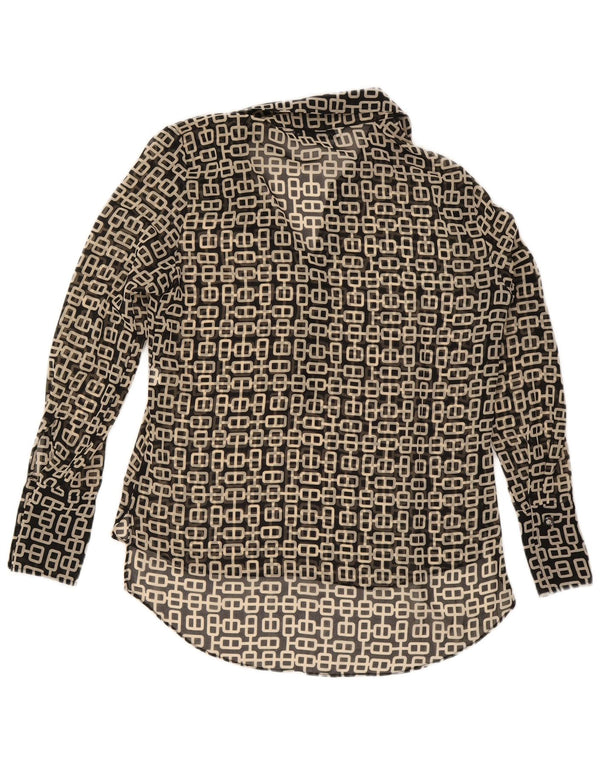 Zara Womens Long Sleeve Oversized Blouse Top UK 6 XS Black Geometric