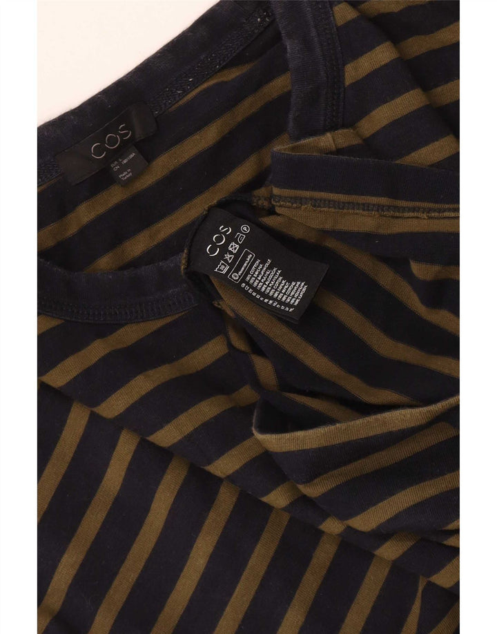 Cos Mens Regular T-Shirt Top Large Navy Blue Striped Cotton