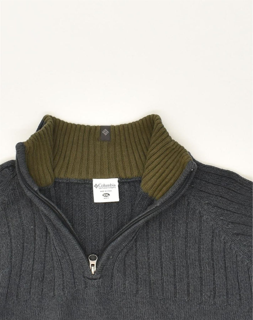 COLUMBIA Mens Zip Neck Jumper Sweater 2XL Navy Blue Cotton | Vintage Columbia | Thrift | Second-Hand Columbia | Used Clothing | Messina Hembry 