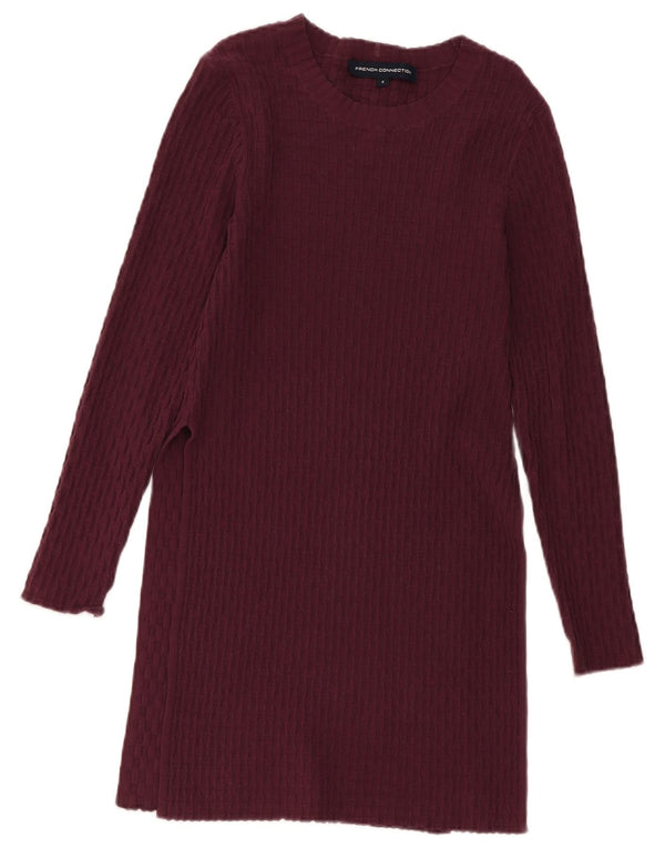 French Connection Womens Long Sleeve Jumper Dress UK 10 Small Burgundy
