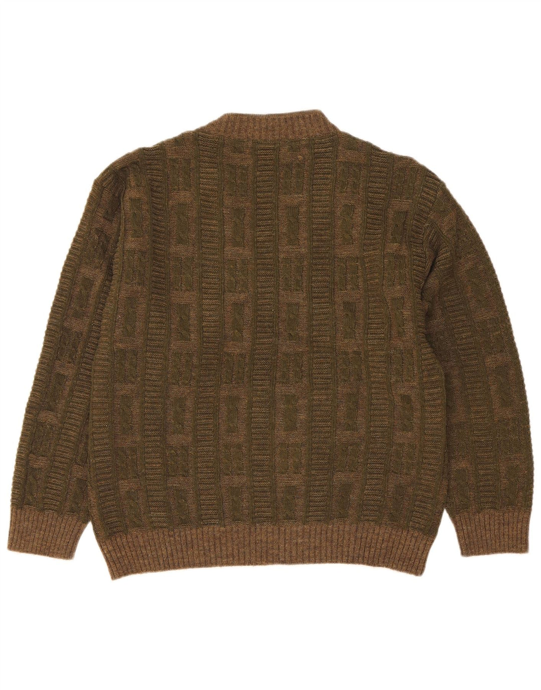 Dei Massimi Mens V-Neck Jumper Sweater IT 48 Medium Khaki Argyle/Diamond
