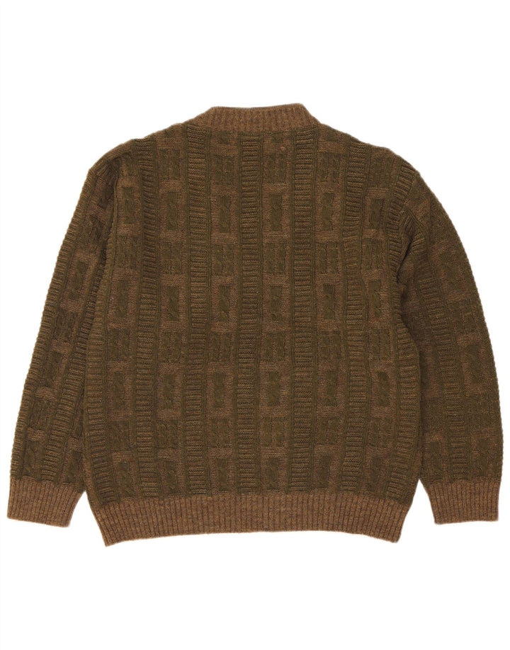 Dei Massimi Mens V-Neck Jumper Sweater IT 48 Medium Khaki Argyle/Diamond