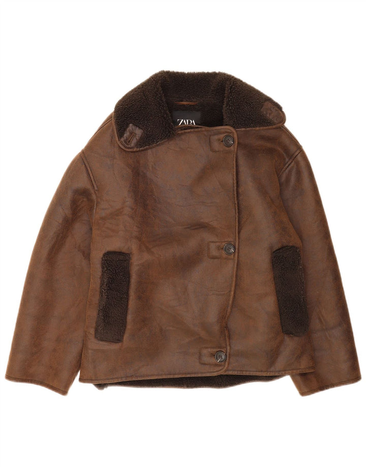 Zara Womens Oversized Sherpa Jacket UK 2 2XS Brown Polyester
