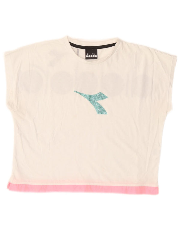 Diadora Womens Crop Graphic T-Shirt Top UK 12 Medium White