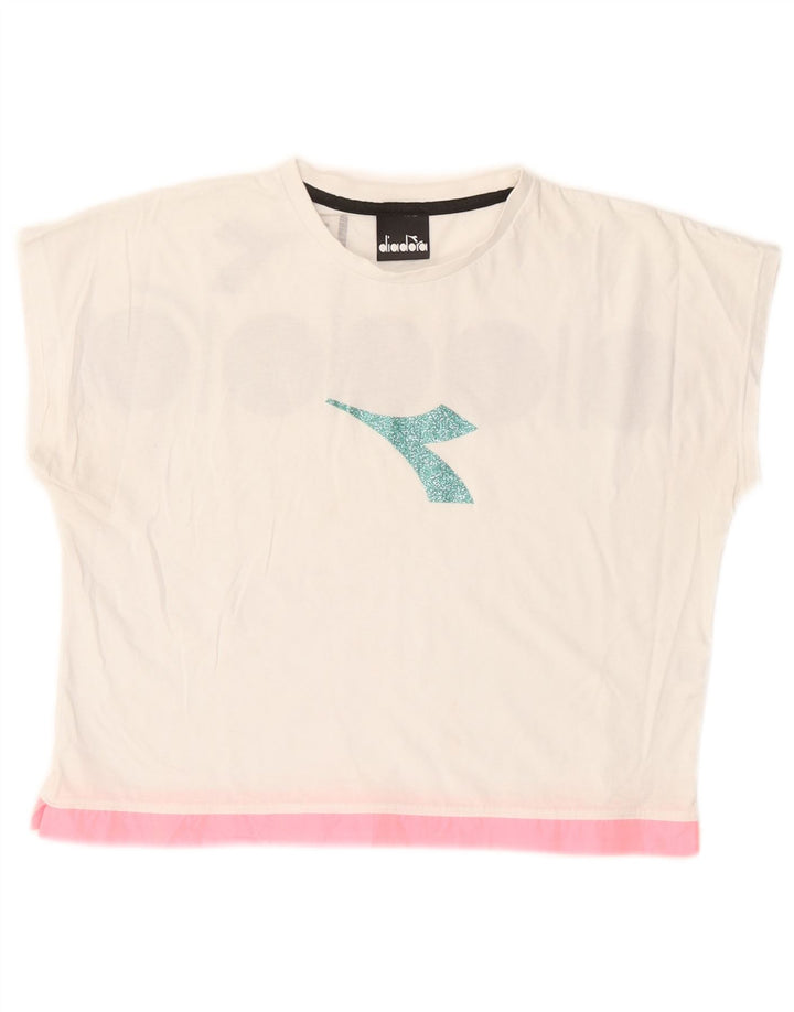 Diadora Womens Crop Graphic T-Shirt Top UK 12 Medium White
