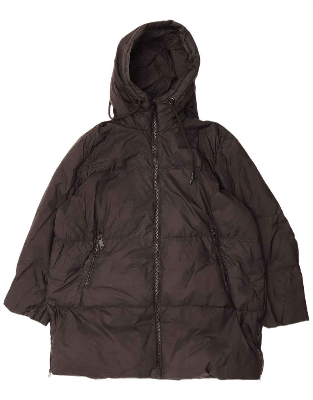 Zara Womens Hooded Oversized Padded Coat UK 14 Medium Black Polyamide