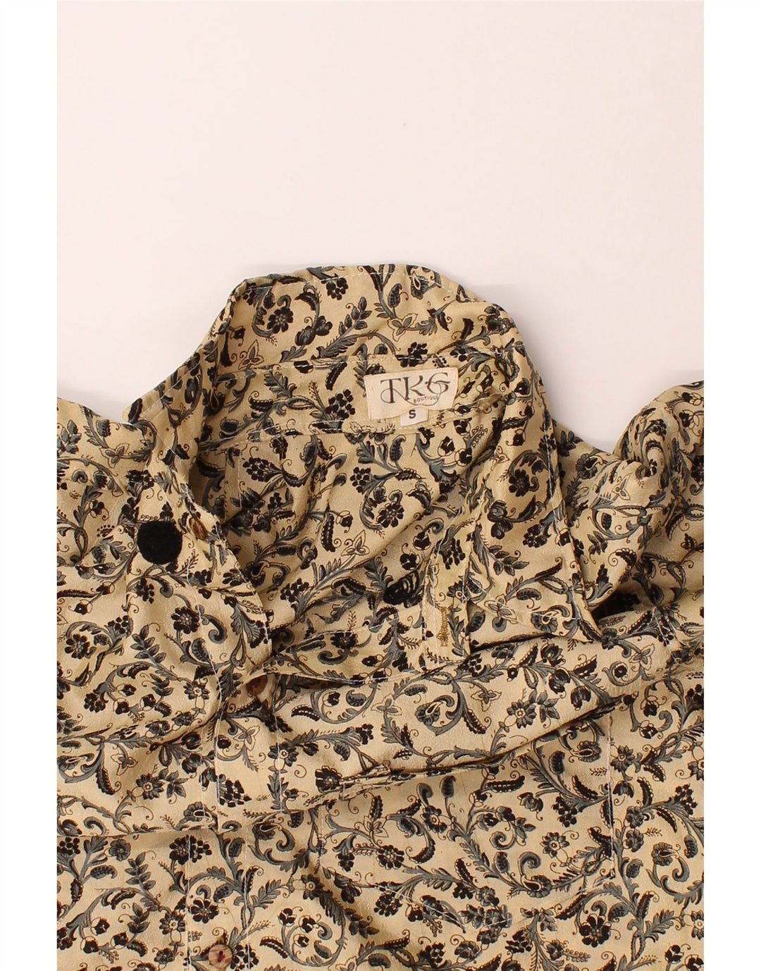VINTAGE Mens Short Sleeve Shirt Small Beige Floral Vintage Vintage and Second-Hand Vintage from Messina Hembry 