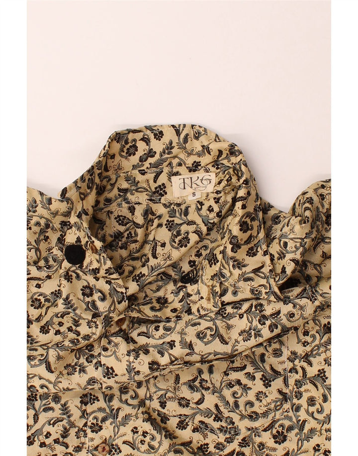 VINTAGE Mens Short Sleeve Shirt Small Beige Floral Vintage Vintage and Second-Hand Vintage from Messina Hembry 