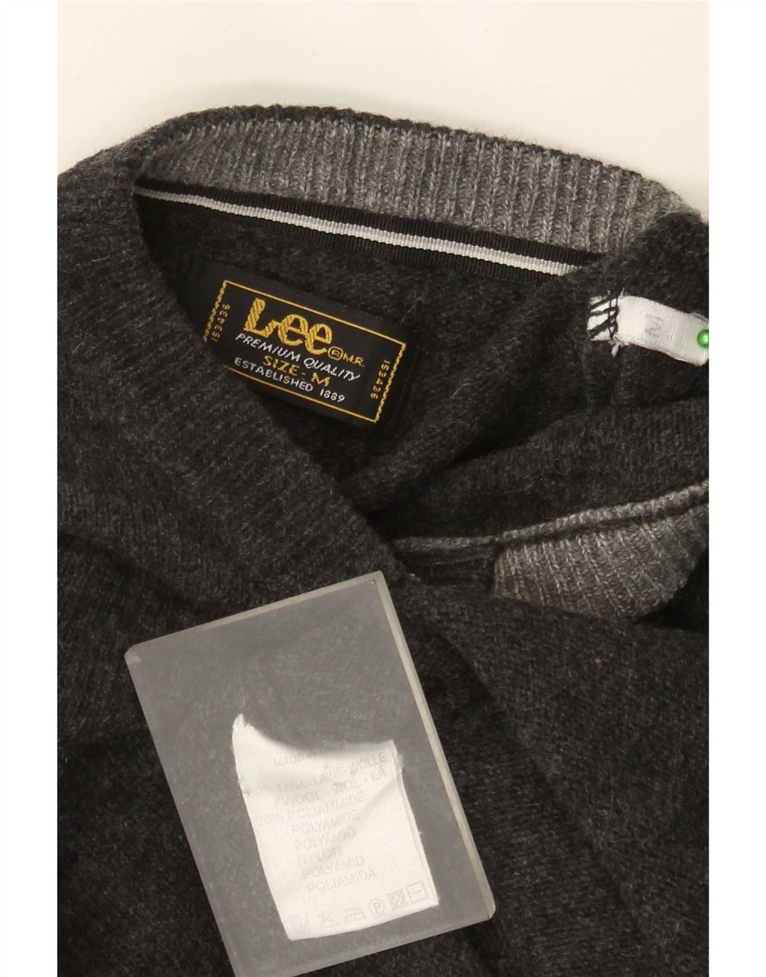 Lee Mens V-Neck Jumper Sweater Medium Grey Wool