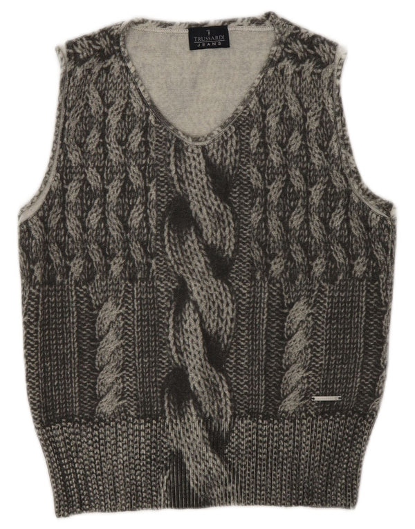 Trussardi Jeans Womens Vest Tank Top UK 12 Medium Grey Wool