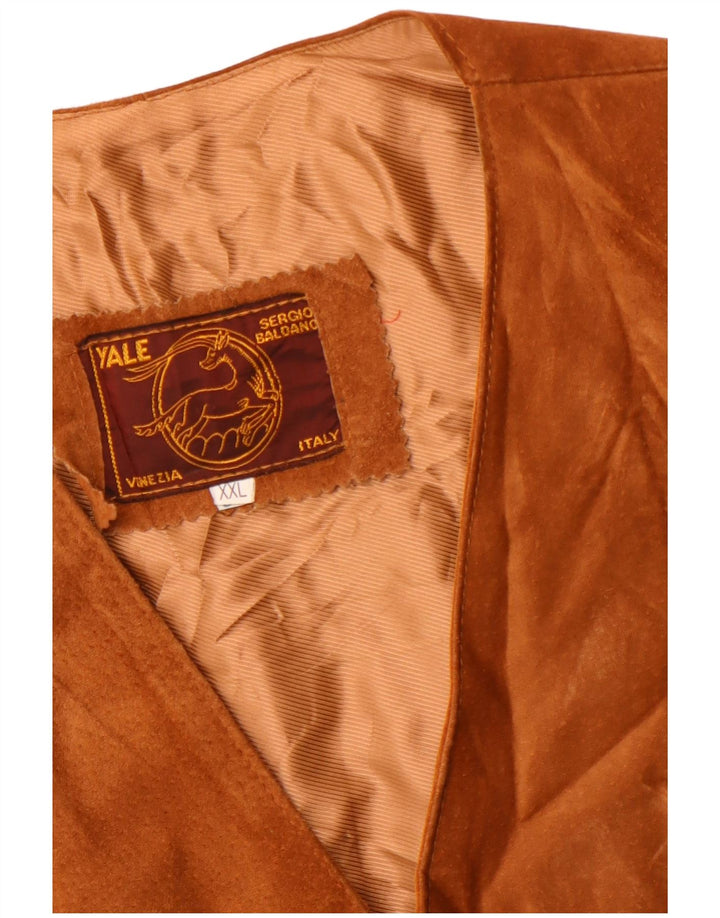 Vintage Womens Suede Waistcoat UK 20 2XL Brown Leather