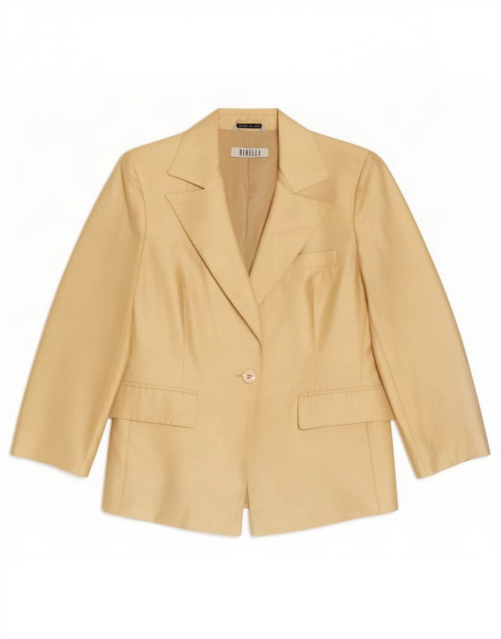 Marella Womens 1 Button 3/4 Sleeve Blazer Jacket UK 10 Small Beige Acetate
