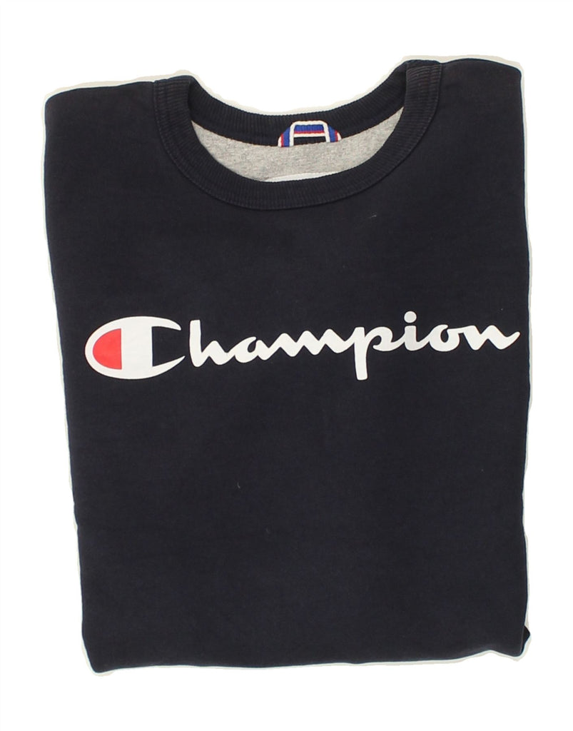 CHAMPION Mens Graphic Sweatshirt Jumper Medium Navy Blue Cotton | Vintage Champion | Thrift | Second-Hand Champion | Used Clothing | Messina Hembry 