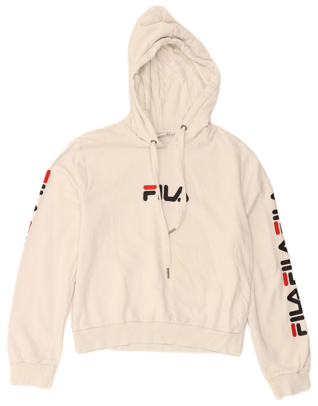FILA Womens Crop Graphic Hoodie Jumper UK 10 Small White Cotton