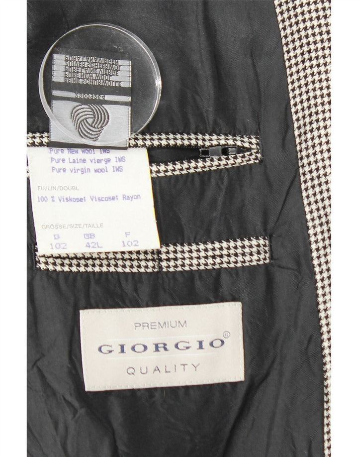 VINTAGE Mens 2 Button Blazer Jacket UK 42 XL Black Houndstooth New Wool