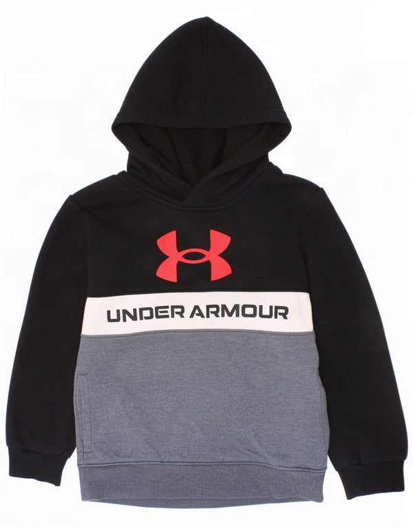 Under Armour Boys Graphic Hoodie Jumper 5-6 Years Black Colourblock Cotton