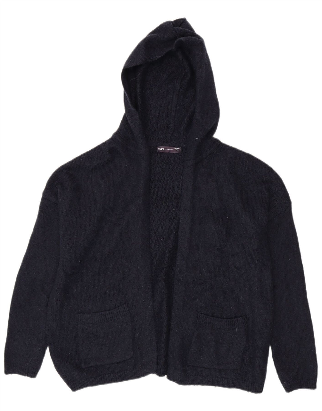 Marks & Spencer Womens Hooded Cardigan Sweater UK 14 Medium Navy Blue