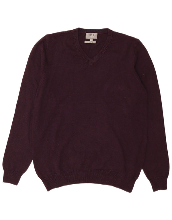 Marks & Spencer Mens V-Neck Jumper Sweater Medium Purple Cotton
