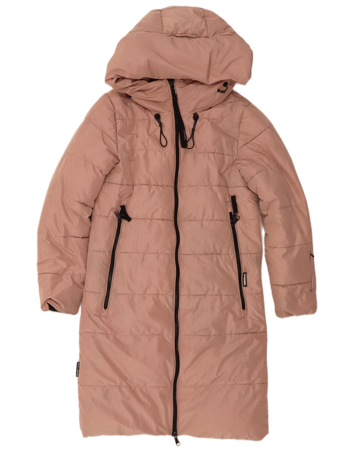 KHUJO Womens Oversized Hooded Padded Coat UK 6 XS Pink Polyester