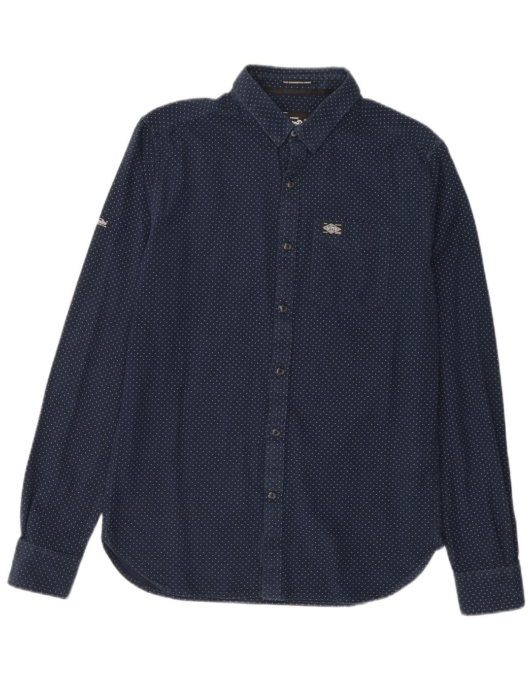 SUPERDRY Mens Shirt Medium Navy Blue Spotted Cotton