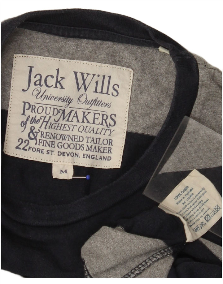 JACK WILLS Mens Top Long Sleeve Medium Navy Blue Striped Cotton