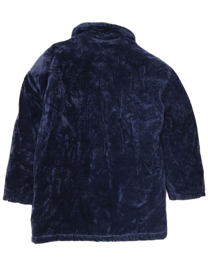 Vintage Womens Oversized Velvet Windbreaker Coat UK 14 Medium Navy Blue