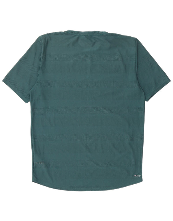 New Balance Mens Graphic T-Shirt Top Medium Green Striped Polyester