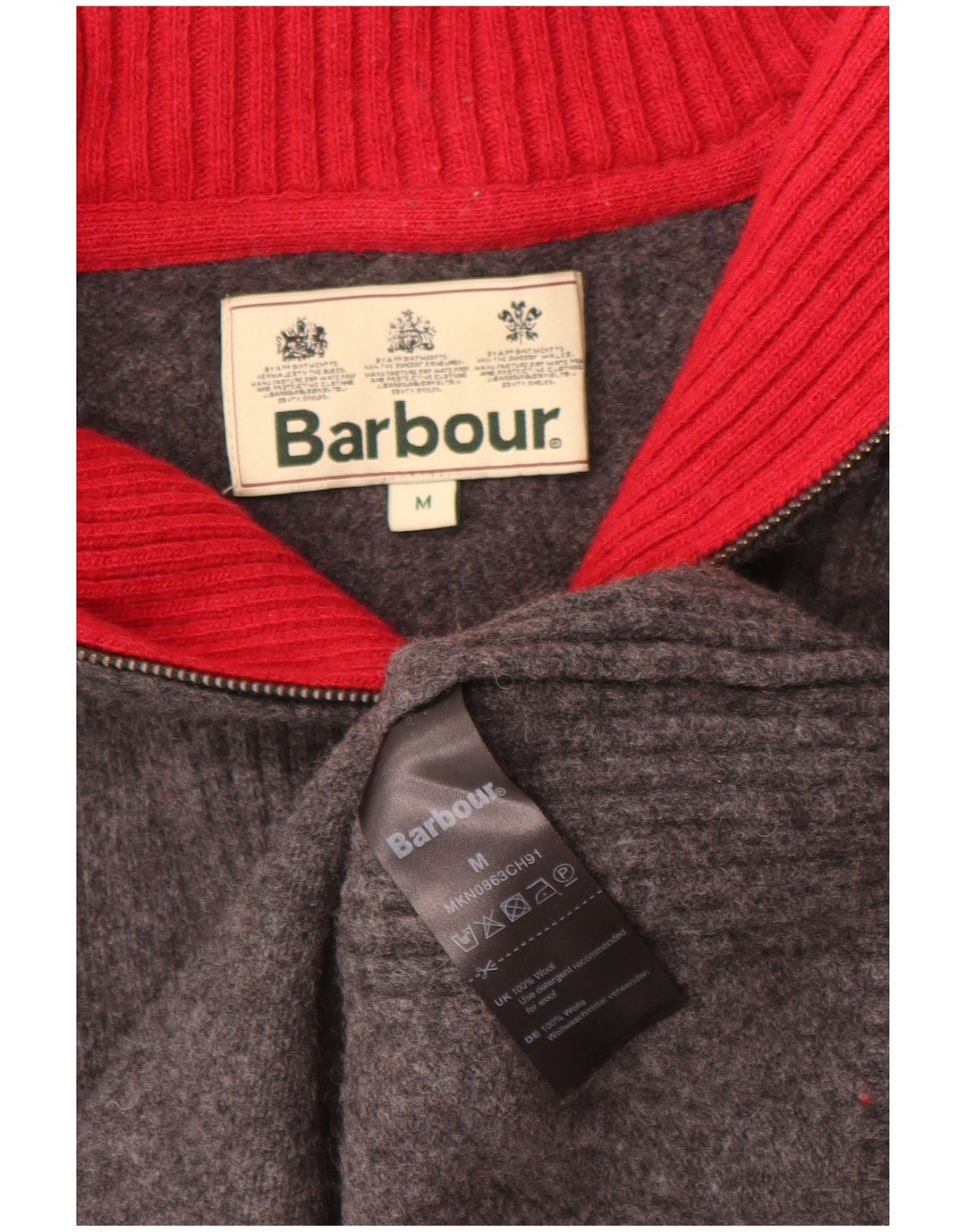 Barbour Mens Loose Fit Zip Neck Jumper Sweater Medium Grey Wool