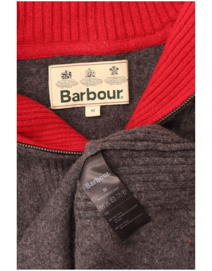 Barbour Mens Loose Fit Zip Neck Jumper Sweater Medium Grey Wool