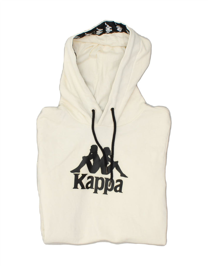 KAPPA Womens Graphic Hoodie Jumper UK 14 Large Off White Cotton | Vintage Kappa | Thrift | Second-Hand Kappa | Used Clothing | Messina Hembry 