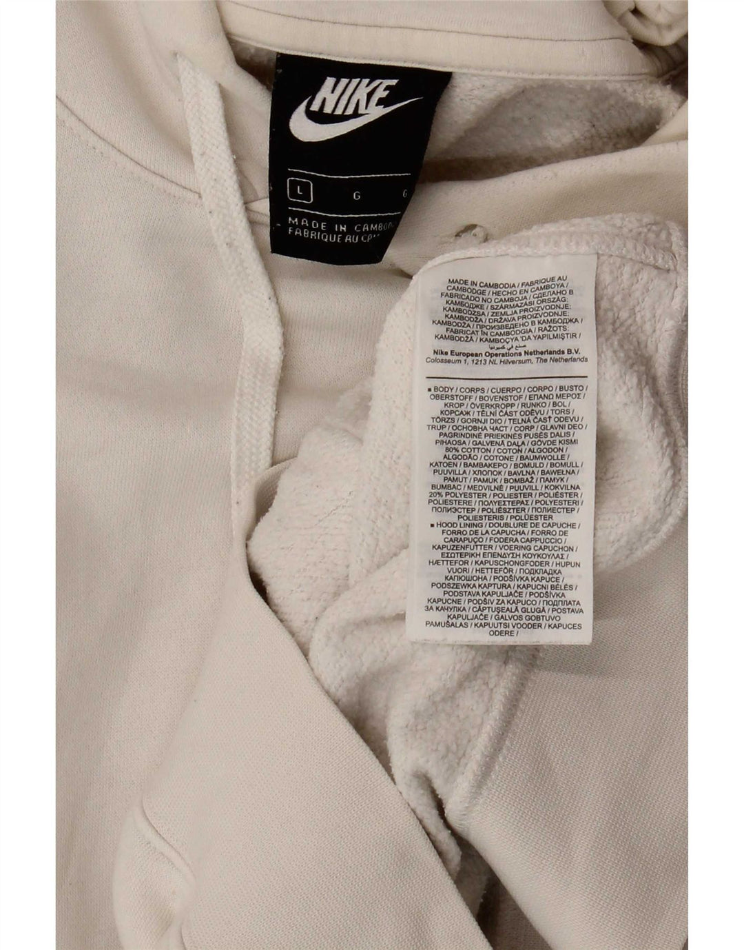 Nike Mens Hoodie Jumper Large White Cotton