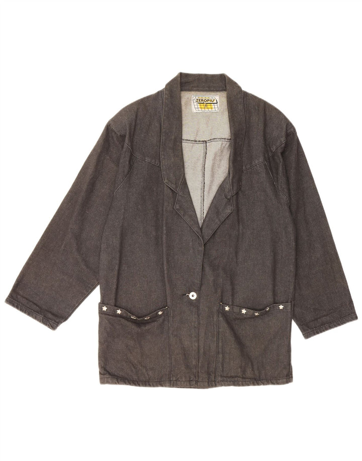 Vintage Womens Oversized Denim Coat UK 14 Medium Black Cotton