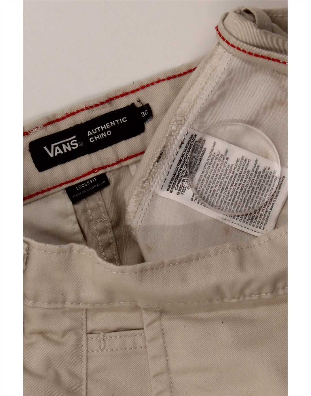 Vans Mens Loose Fit Chino Trousers W30 L29 Beige Polyester