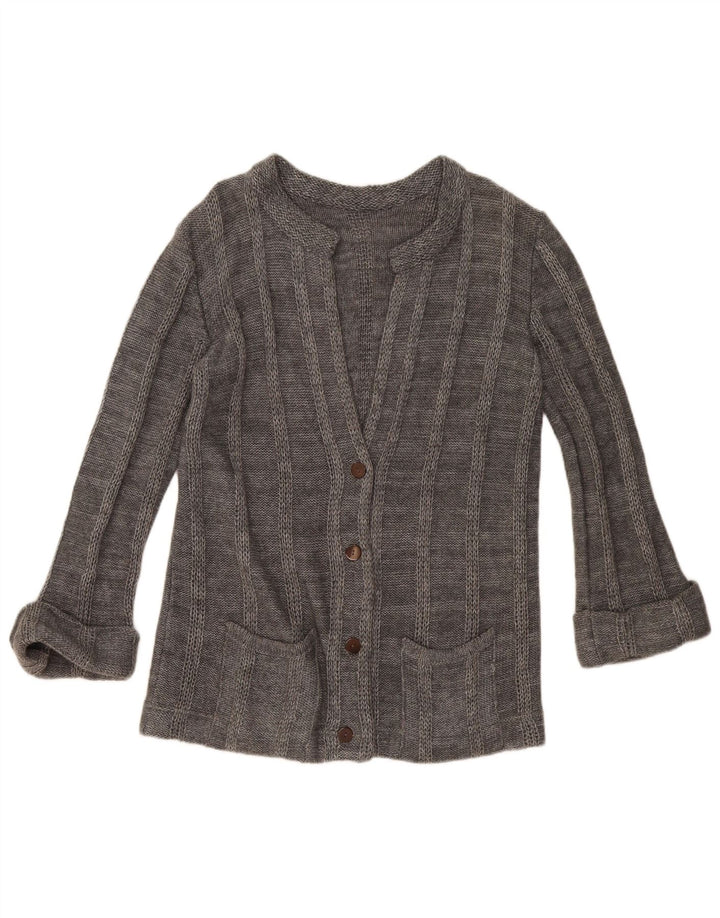 Vintage Womens Cardigan Sweater UK 14 Large Grey Striped