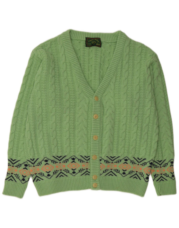 Vintage Mens Cardigan Sweater Large Green Fair Isle Wool